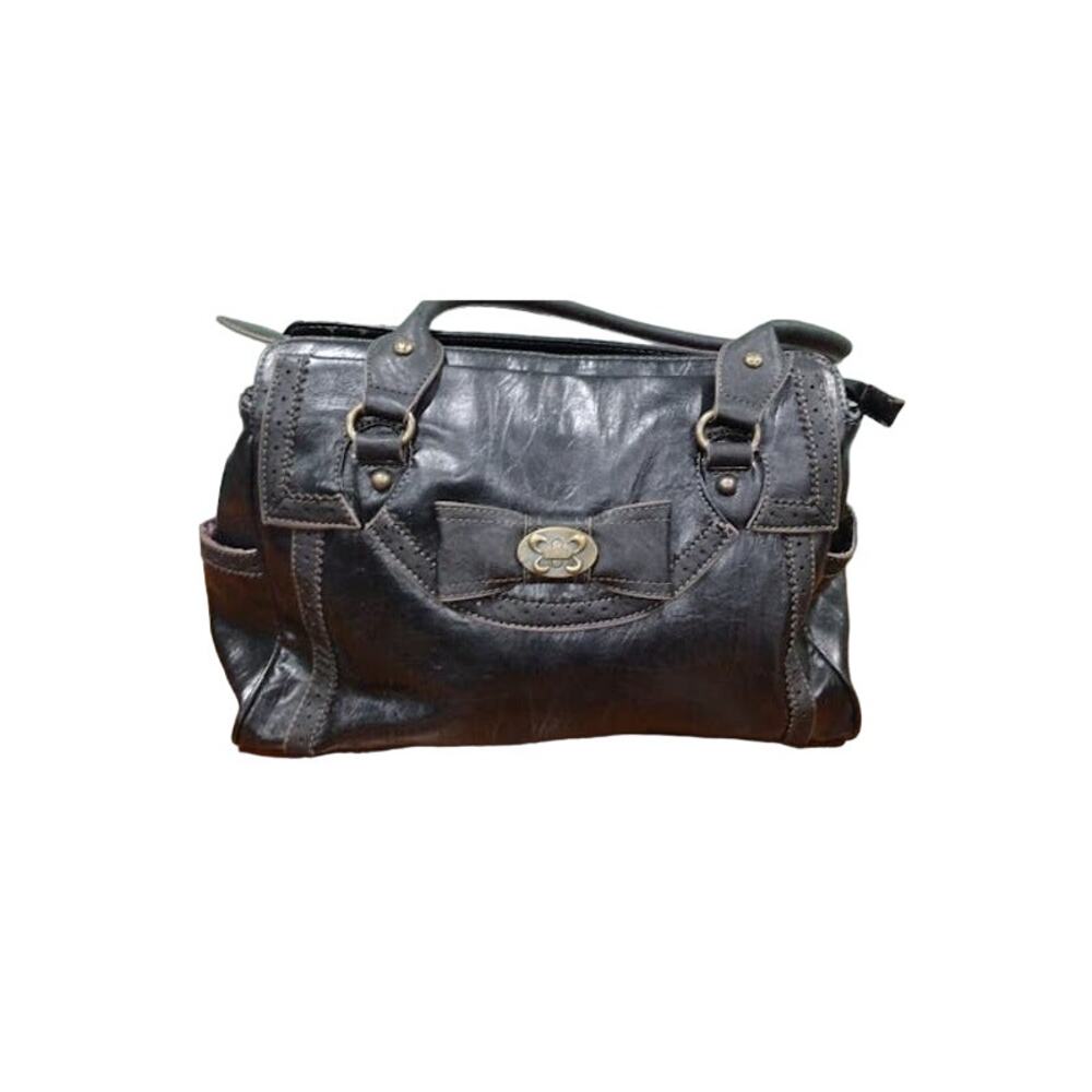 Mariposa Faux Leather Bag‎ with Double Rolled Straps, Black